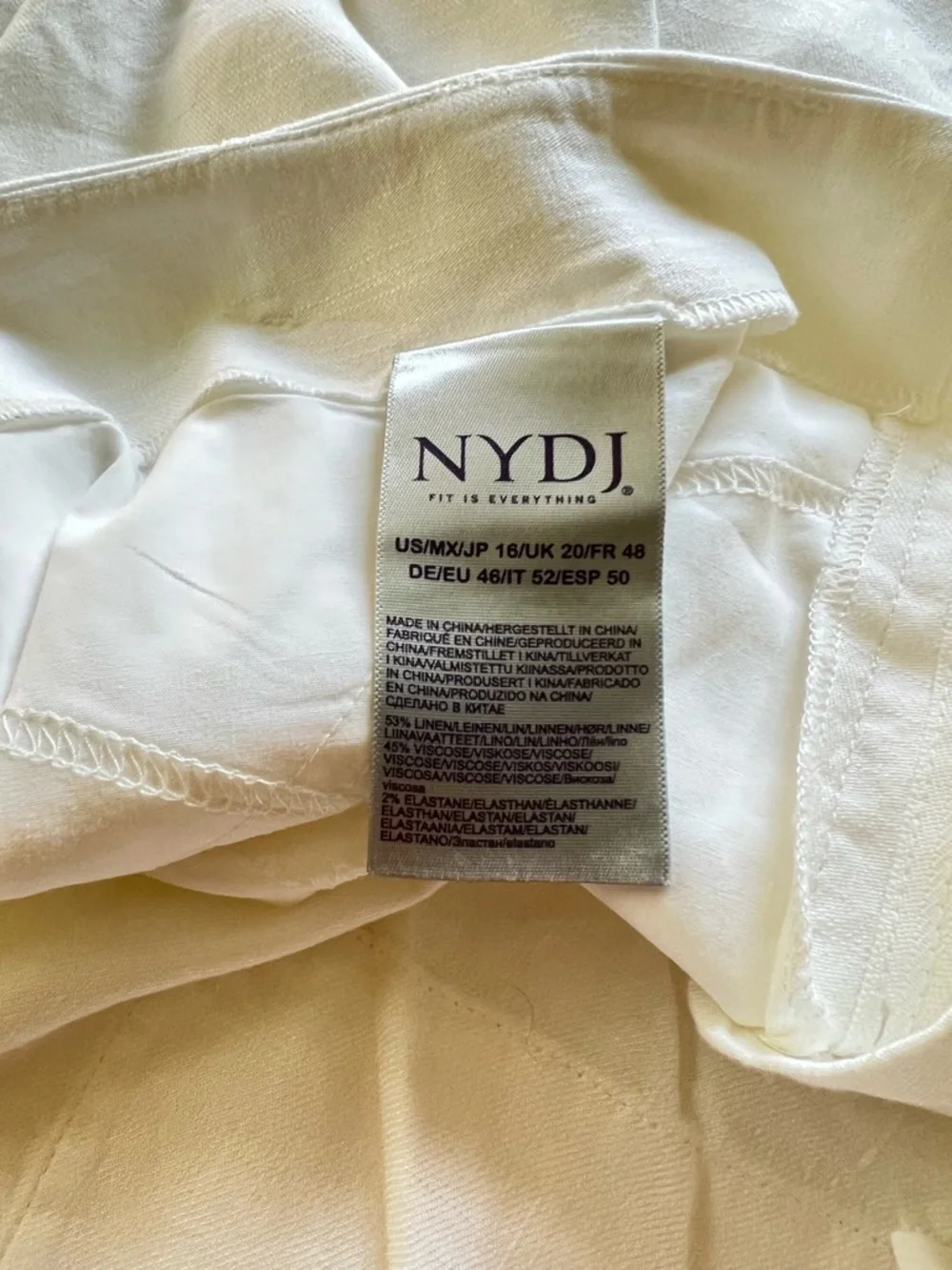 NYDJ White Linen Blend Straight Leg Pants Womens 16 Summer Coastal Resort - Picture 4 of 4